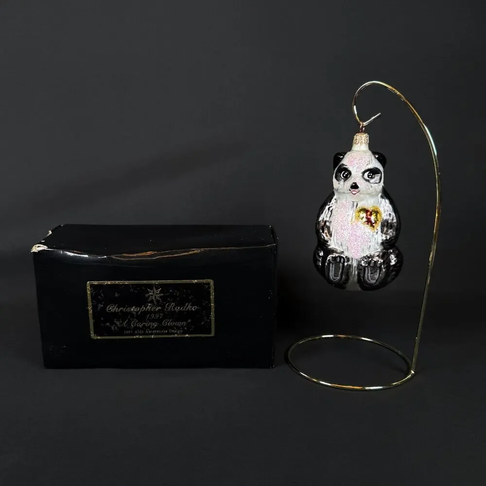 Vintage Christopher Radko Winter Bears Panda Awareness Glass Christmas Ornament